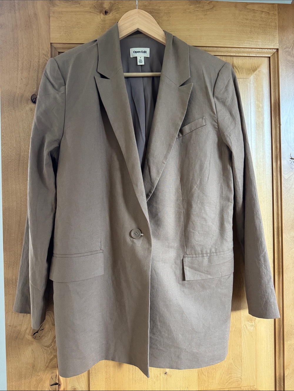 Open Edit Women's Taupe Single-Button Blazer